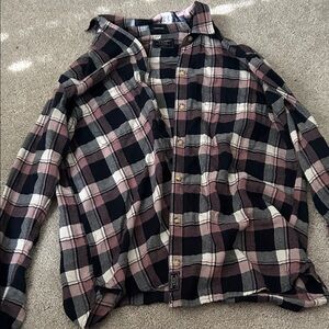 Abercrombie & Fitch Plaid Button Down Shirt - Black, Pink, Cream
